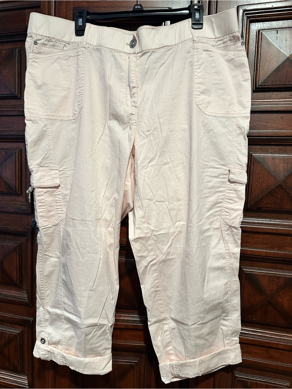 20W CATO Woman Light Pink Cropped Cargo Pants Rhinestone Rivets Cargo Roll up
